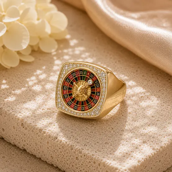 Monte Trevi gold gambler ring with floating diamond
